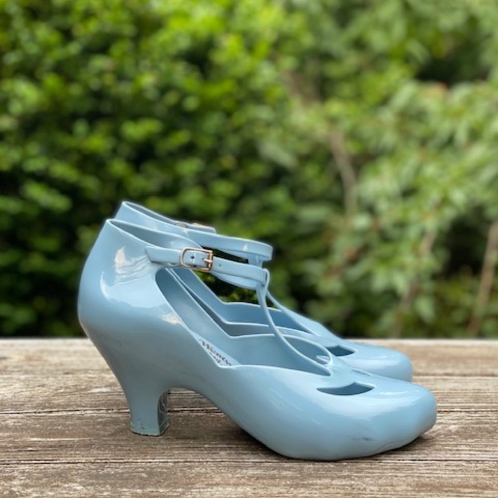 Vivienne Westwood Anglomania + Melissa Blue Jelly T Strap Heels